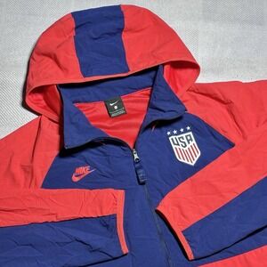 Nike USA Soccer Windbreaker Jacket Womens Large Red Navy Full Zip Hooded CZ4334